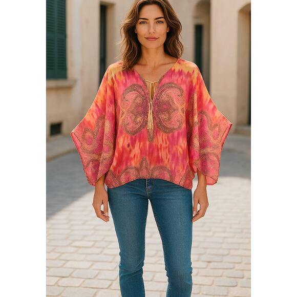 Harlow Zee Paisley Tie Dye Semi-Sheer Flowy Top XS - Picture 10 of 10
